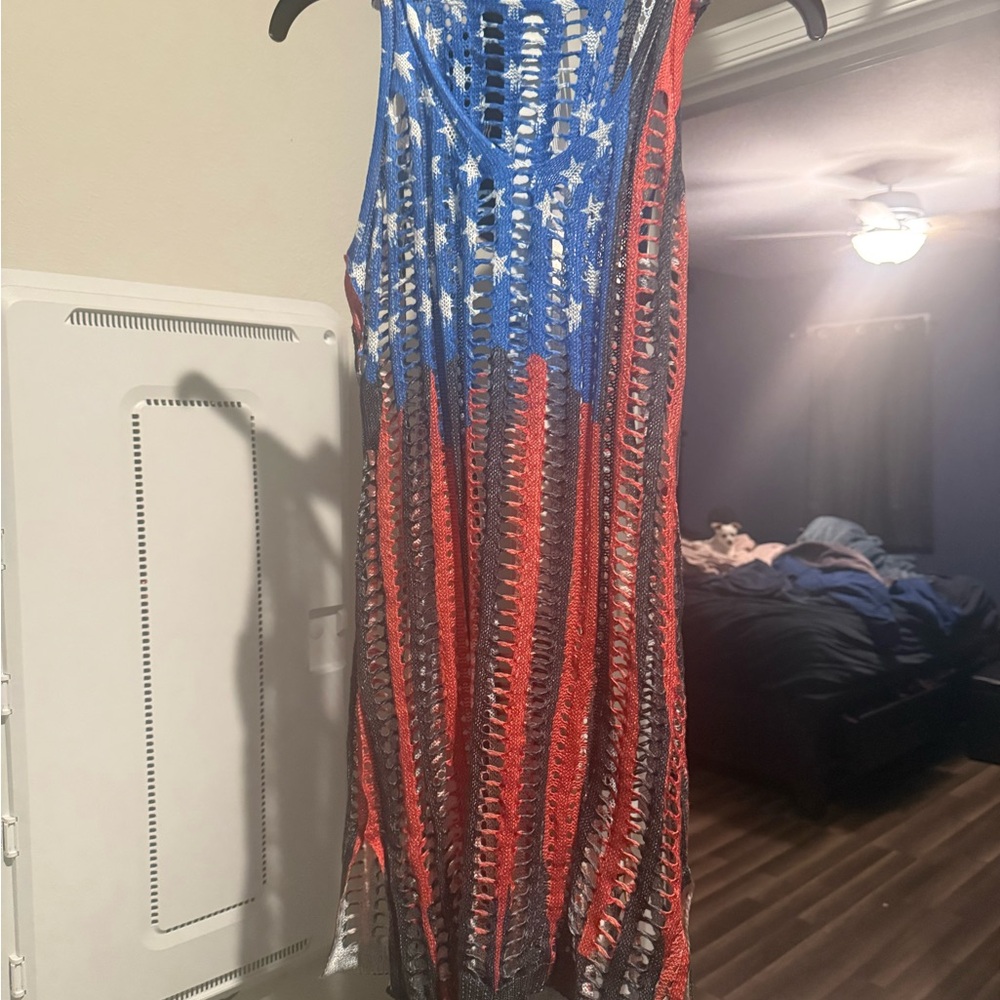 Red and Blue Sleeveless Knit Dress. On hold